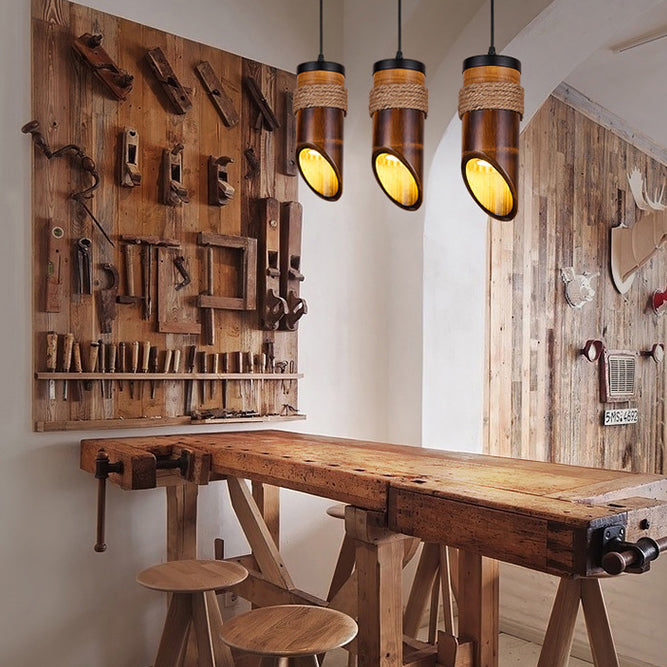 Rustic Vintage Hemp Rope Bamboo 1-light Pendant Light