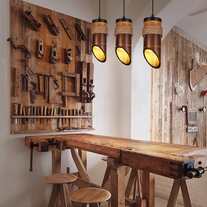 Rustic Vintage Hemp Rope Bamboo 1-light Pendant Light