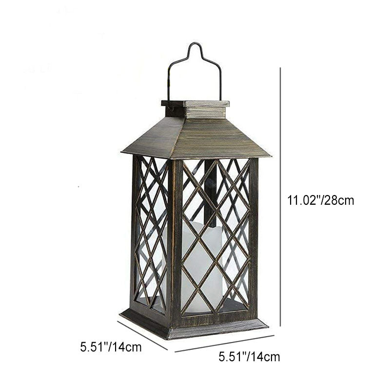 Traditional Vintage Solar Quadrangle Palace Light Iron Glass LED Outdoor Light For Garden Lumendat