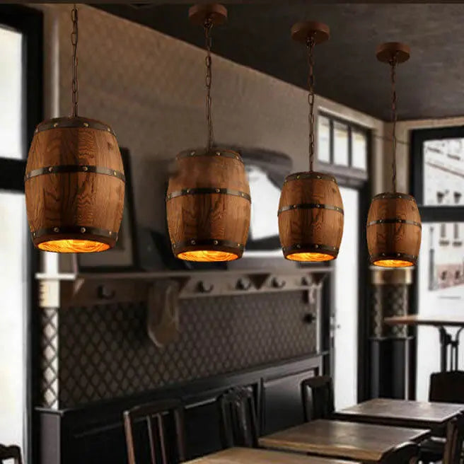 Traditional Rustic Round Wooden Wine Barrel 1-light Single Barrel Pendant Light for Dining Room modern luxury lighting fixtur