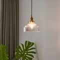 Contemporary Scandinavian Round Striped Glass Brass 1-light Pendant Light for Living Room LiteLiv