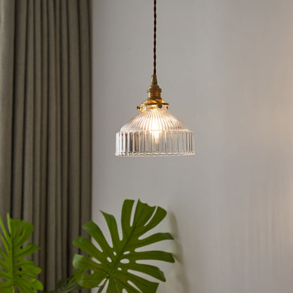 Contemporary Scandinavian Round Striped Glass Brass 1-light Pendant Light for Living Room