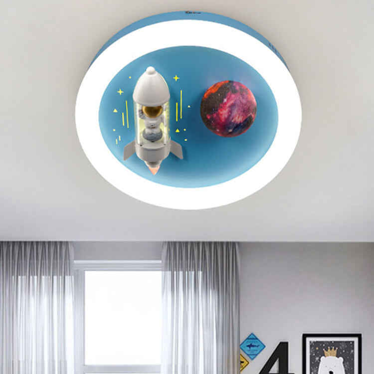 Lumendat Contemporary Creative Iron Acrylic Resin Cartoon Spaceship Planet LED Kids Flush Mount Ceiling Light For Living Room & Bedroom Lumendat