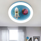 Lumendat Contemporary Creative Iron Acrylic Resin Cartoon Spaceship Planet LED Kids Flush Mount Ceiling Light For Living Room & Bedroom Lumendat