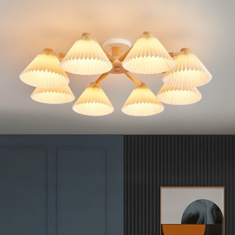 Nordic Wood Pleated Shade 3/6/8 Light Semi-flush Mount Ceiling Light