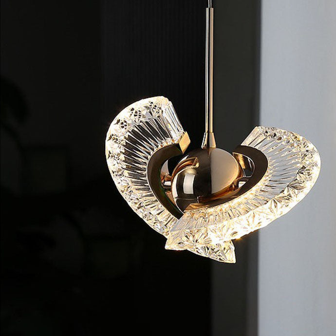 Contemporary Luxury Gold Finish Frame Round Shade LED Pendant Light for Bedroom