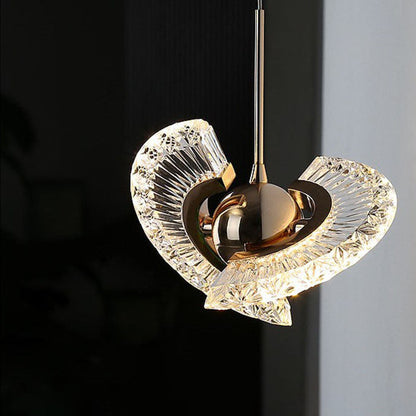 Contemporary Luxury Gold Finish Frame Round Shade LED Pendant Light for Bedroom