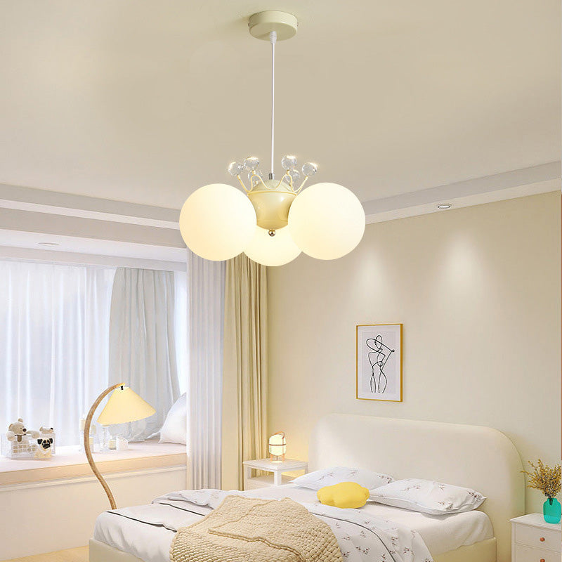 Lumendat Contemporary Creative Cream Hardware Crystal Decor PE Round Shade 3-Light Kids Chandelier For Living Room Lumendat
