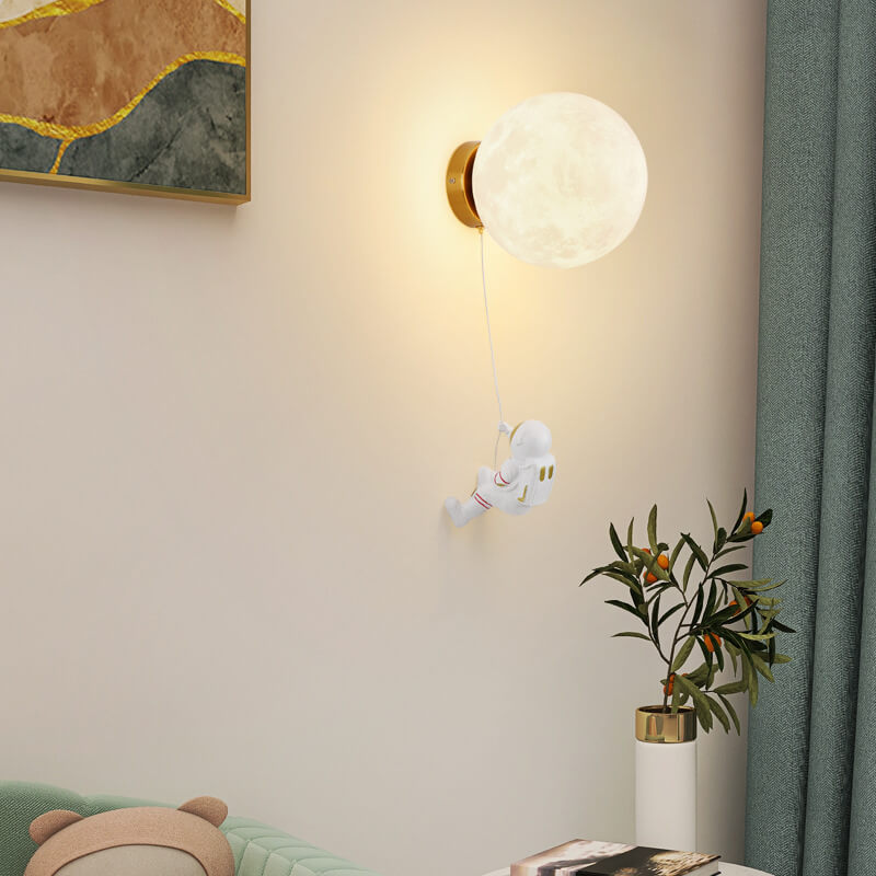 Lumendat Contemporary Creative 3D Printed Moon Shade Resin Astronaut 1-Light Wall Sconce Lamp For Bedroom Lumendat