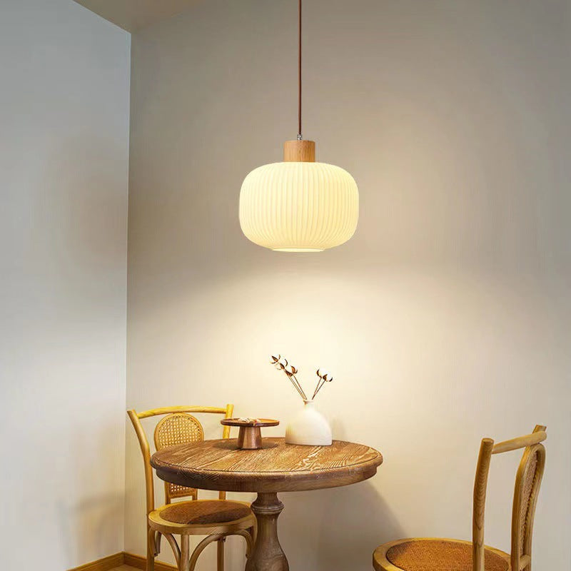 Traditional Japanese Log Solid Wood Strip Glass Jar 1/2/3 Light Island Pendant Light For Living Room Lumendat