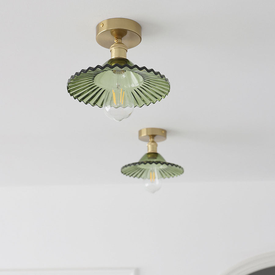 Japanese Vintage Glass Brass Lotus 1-Light Semi-Flush Mount Ceiling Light Lumendat