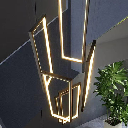 Modern Minimalist Iron Aluminum Silica Rectangular Square Ceiling Plate LED Chandelier for Stairway