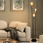 Industrial Retro Iron Black-Finished Frame Glass Ball 3-Light Standing Floor Lamp Lumendat