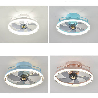 Modern Minimalist Circle Ring Acrylic Shade LED Semi-Flush Mount Ceiling Fan Light