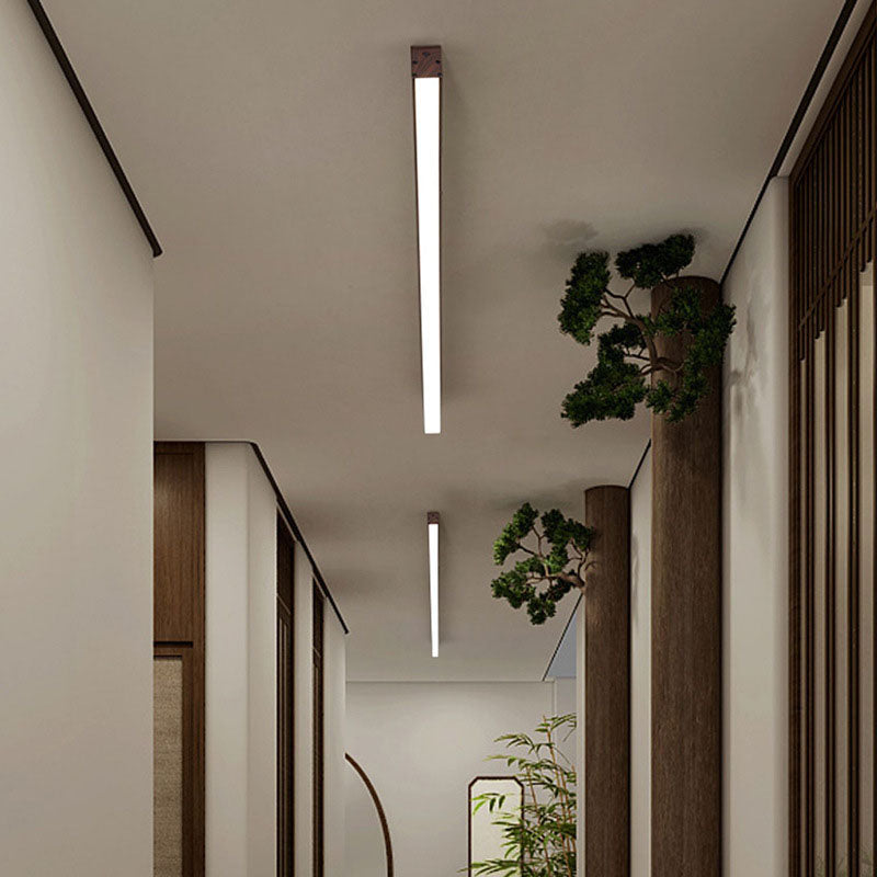 Modern Minimalist Wood Grain Aluminum Strips LED Flush Mount Ceiling Light BulbSquare
