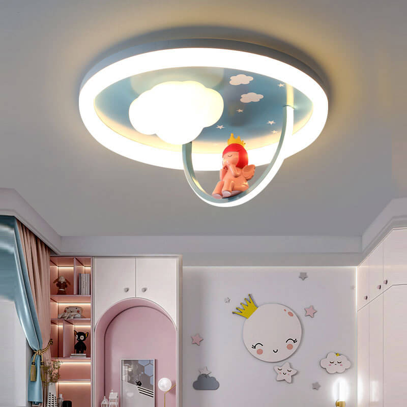 Lumendat Contemporary Creative Kids Cloud Round Resin Iron Acrylic LED Flush Mount Ceiling Light For Bedroom Lumendat