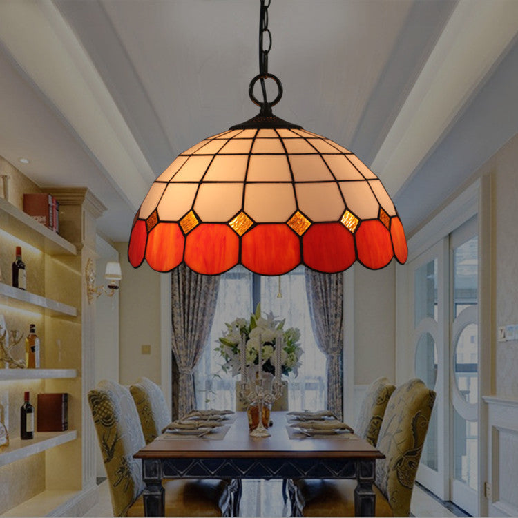 Tiffany Vintage Gemstone Stained Glass Dome 3-light Pendant Light BulbSquare