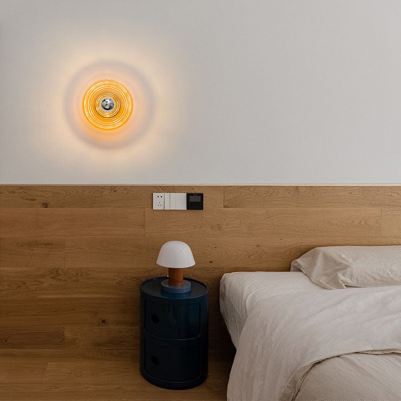 Modern Art Deco Wave Pattern Round Glass 1-Light Wall Sconce Lamp For Bedroom Lumendat