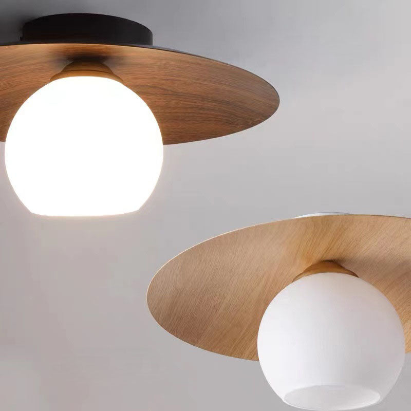 Contemporary Nordic Round Domed Iron Glass 1-light Semi-flush Mount Ceiling Light for Living Room