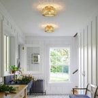 Contemporary Boho Rattan Weaving Cage 3-light Semi-flush Mount Ceiling Light for Living Room