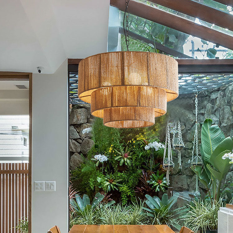 Contemporary Boho Iron Twine Round 3-light Pendant Light for Dining Room