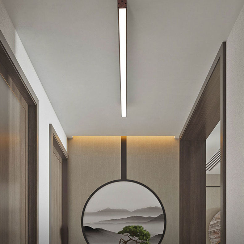 Modern Minimalist Wood Grain Aluminum Strips LED Flush Mount Ceiling Light BulbSquare