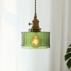 Contemporary Nordic Brass Iron Glass Clear Round Drum Copper 1-Light Pendant Light For Living Room & Bedroom Lumendat
