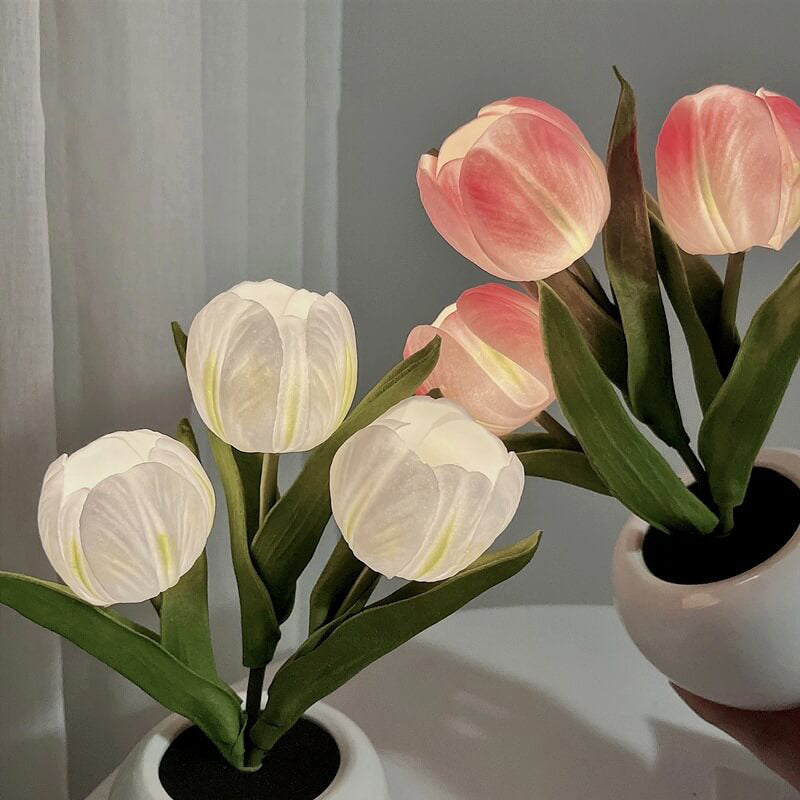 Tulip Simulation Bouquet Ceramic Flower Pot LED Night Light Table Lamp Lumendat
