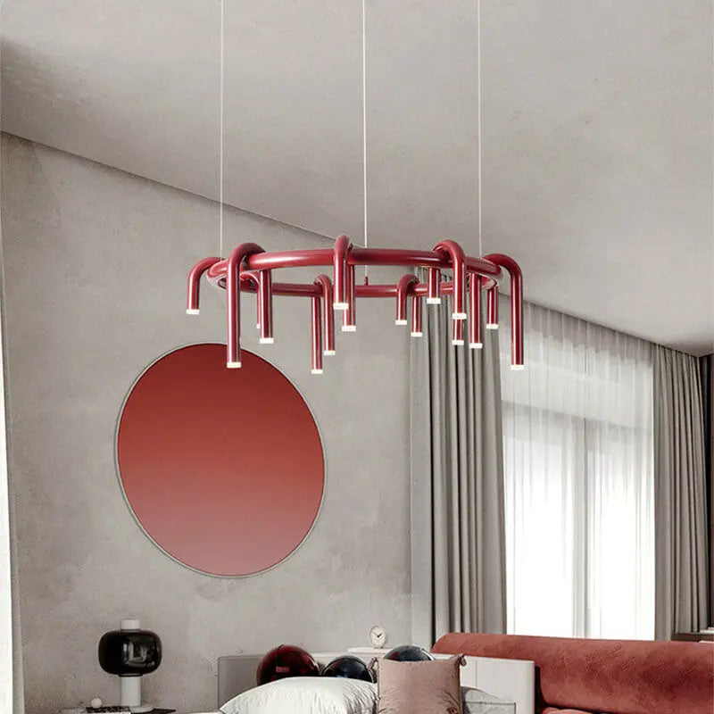 Modern Mid-century Iron Geometric Line Combination LED Chandelier for Living Room Lumendat