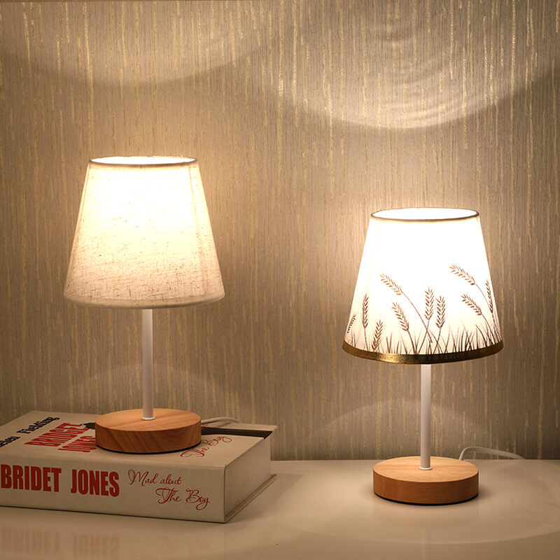 Nordic Vintage Fabric Cone Solid Wood LED Table Lamp Lumendat