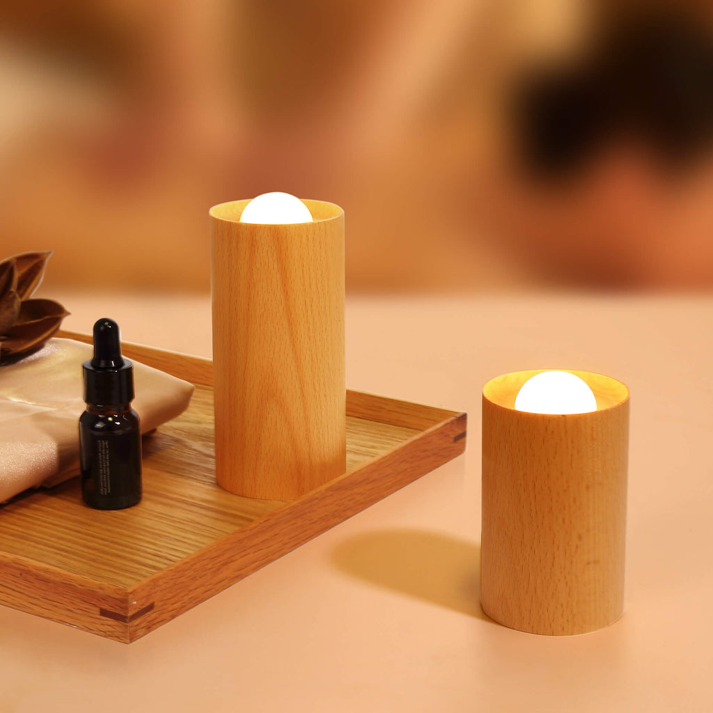 Modern Simple Wooden Cylindrical USB LED Table Lamp Lumendat