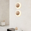 Traditional Japanese Round Yellow Travertine Wabi-Sabi LED Wall Sconce Lamp For Hallway Lumendat