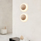 Traditional Japanese Round Yellow Travertine Wabi-Sabi LED Wall Sconce Lamp For Hallway Lumendat
