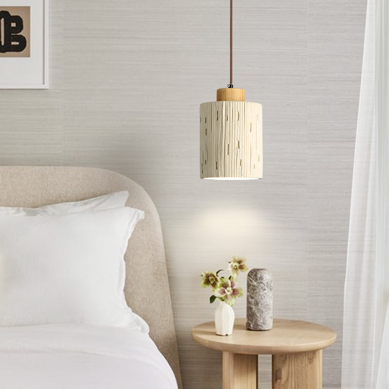 Contemporary Scandinavian Cylinder Cone Cement Solid Wood 1-light Pendant Light for Living Room