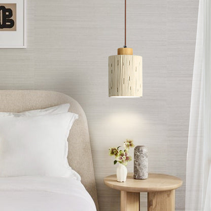 Contemporary Scandinavian Cylinder Cone Cement Solid Wood 1-light Pendant Light for Living Room
