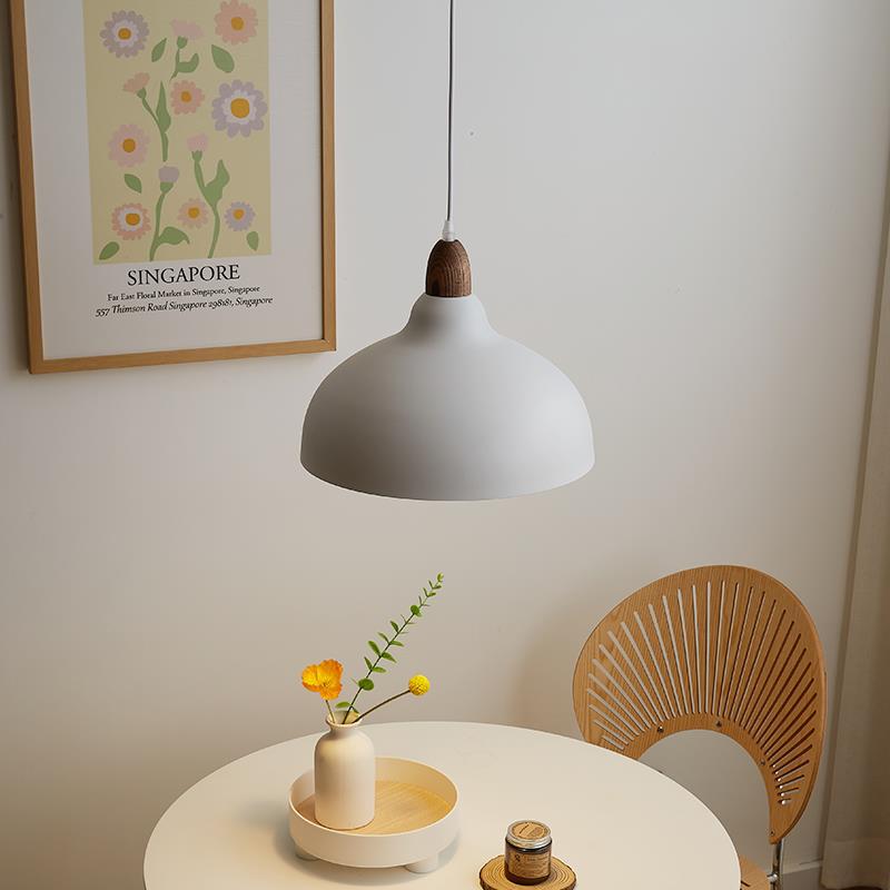 Japanese Simple Solid Wood Dome Round Metal 1-light Pendant Light BulbSquare