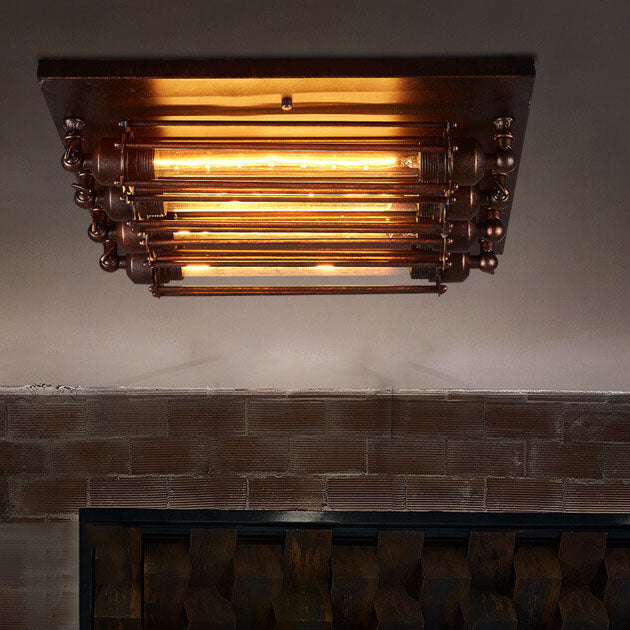 Nostalgic Industrial Iron Glass Strip 4-light Flush Mount Ceiling Light