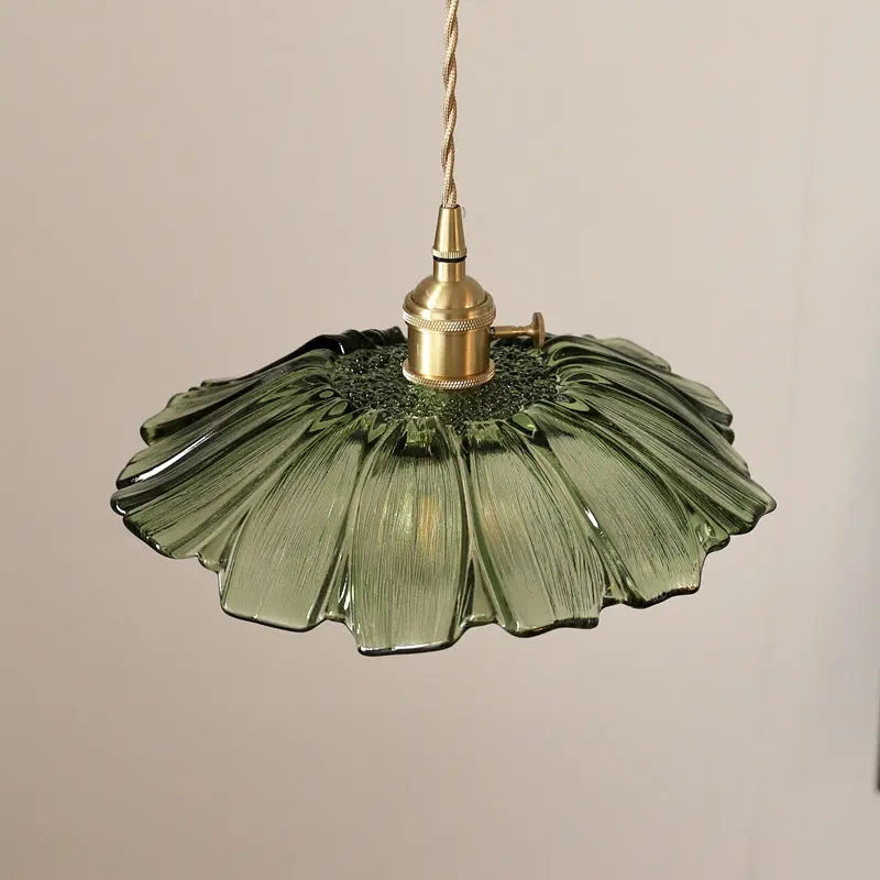 Traditional Vintage Lotus Leaf Glass Brass 1-light Pendant Light for Living Room BulbSquare