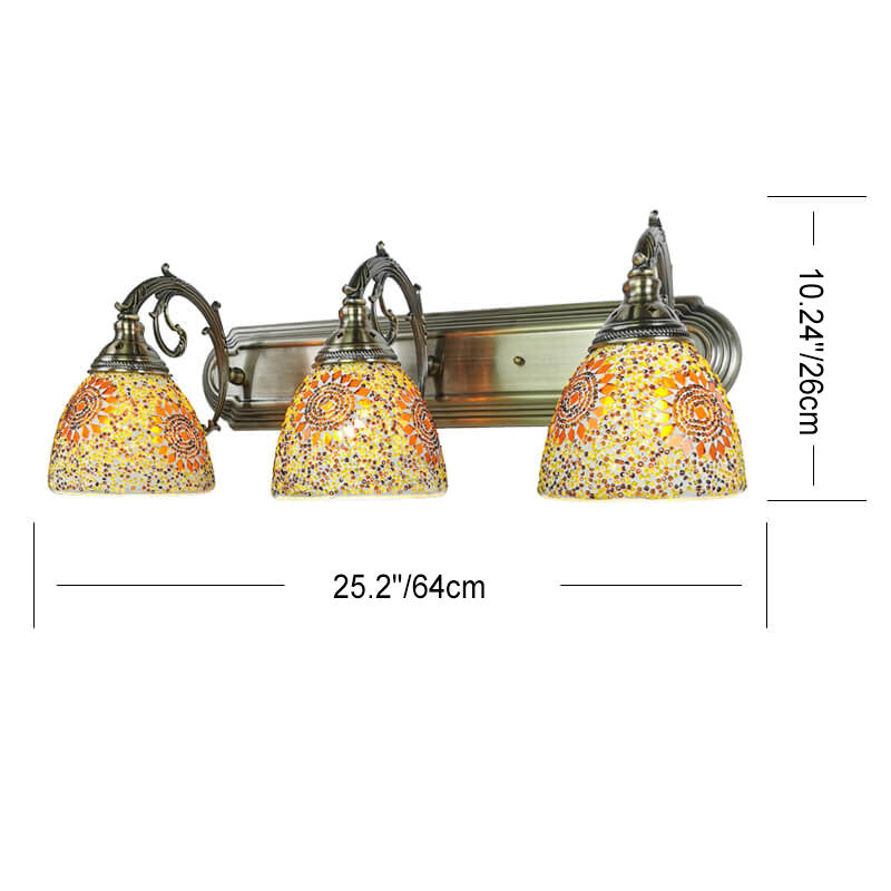 Tiffany Mediterranean Horn Stained Glass 3-Light Bathroom Vanity Mirror Front Wall Sconce Lamp Lumendat