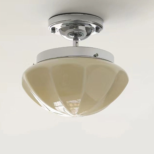 Traditional French Iron Glass Hemispheroid Ripple 1-light Semi-flush Mount Ceiling Light for Hallway