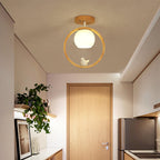 Modern Japanese Minimalist Log Bird Round 1-Light Semi-Flush Mount Ceiling Light Lumendat
