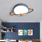 Lumendat Contemporary Scandinavian Iron Acrylic Wood Round Planet Design LED Kids Flush Mount Ceiling Light For Bedroom Lumendat