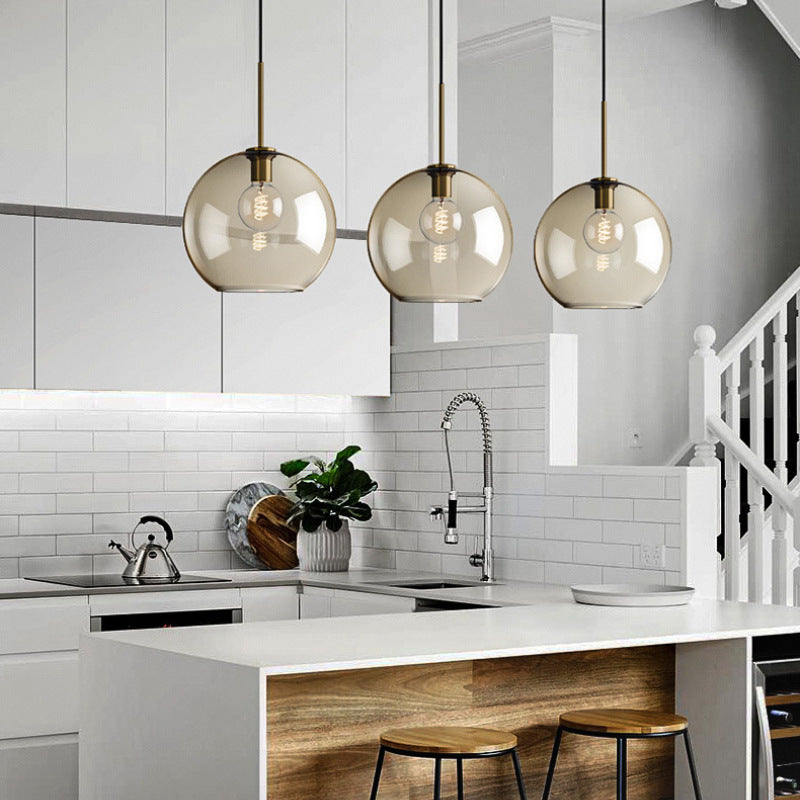 Contemporary Nordic Iron Glass Round Geometric Jar 1-Light Pendant Light For Living Room & Bedroom Lumendat