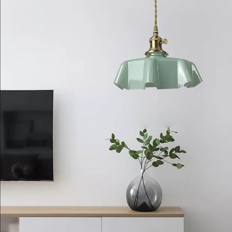 Traditional Japanese Cream Petal Glass Iron 1-Light Pendant Light For Dining Room