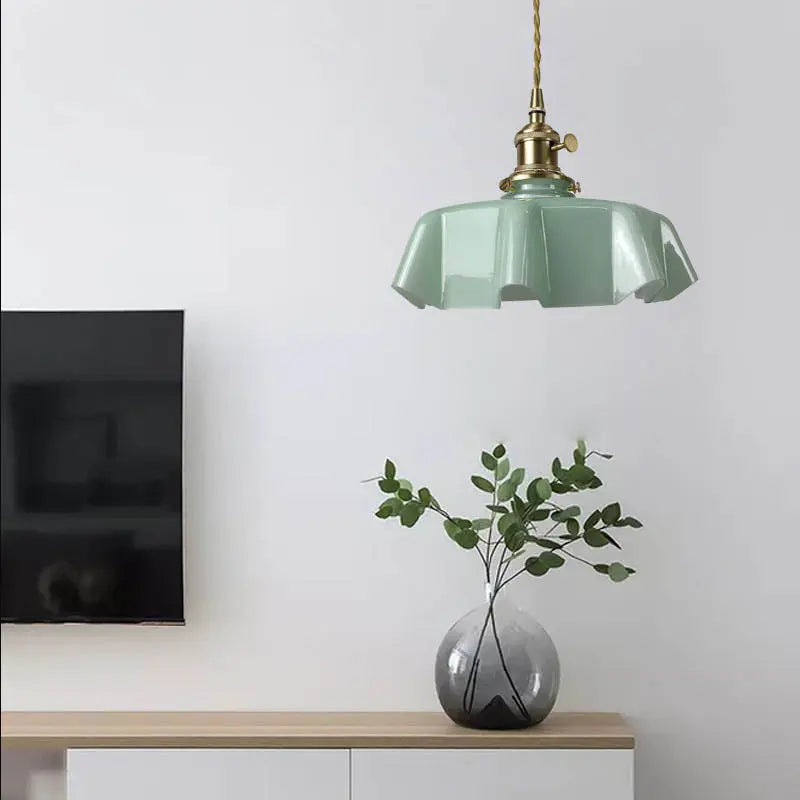 Traditional Japanese Cream Petal Glass Iron 1-light Pendant Light for Dining Room BulbSquare