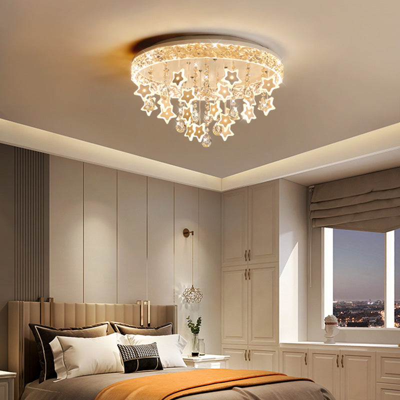 Lumendat Contemporary Nordic Kids Iron Acrylic Crystal Round Star Pendant LED Flush Mount Ceiling Light For Bedroom Lumendat
