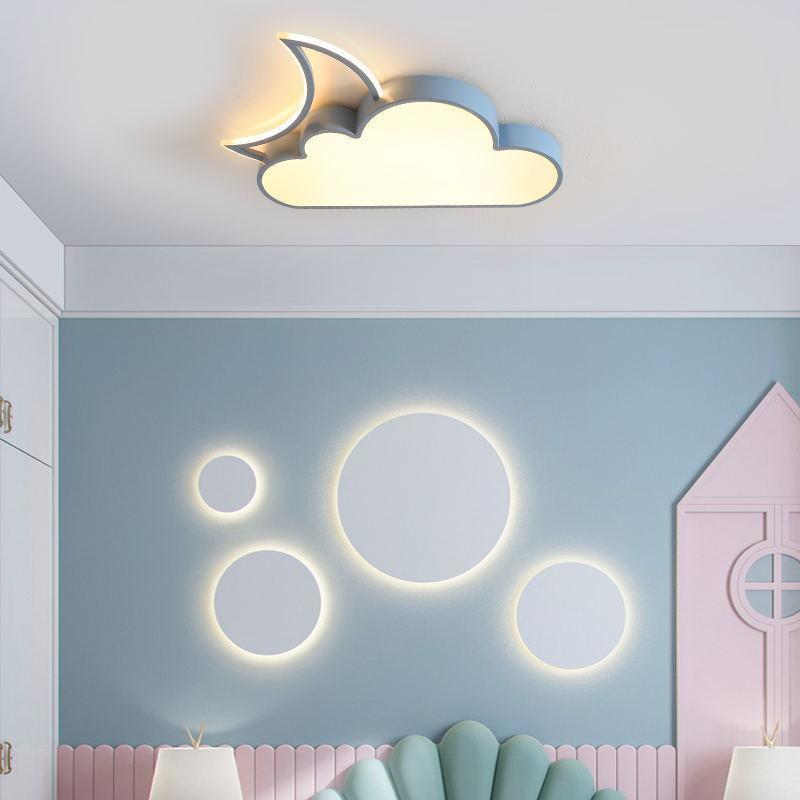 Lumendat Contemporary Nordic Kids Iron Acrylic Cloud Moon LED Flush Mount Ceiling Light For Bedroom Lumendat