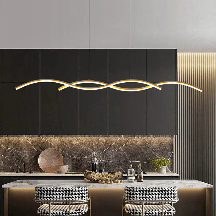 Nordic Minimalist Long Strip Wave Design Island Light LED Chandelier Lumendat
