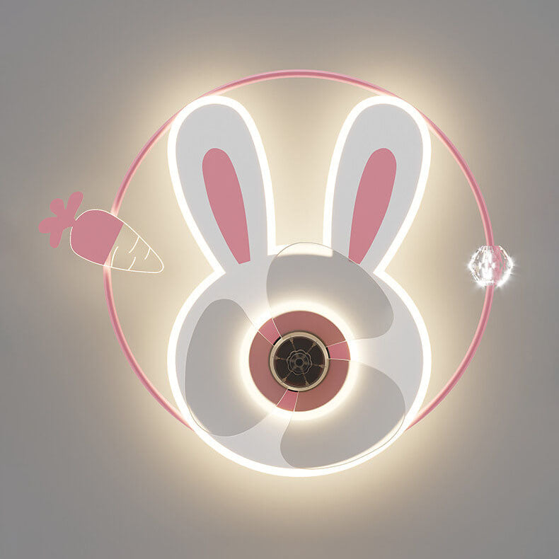 Lumendat Cartoon Creative Bunny Carrot LED Flush Mount Ceiling Fan Light Lumendat