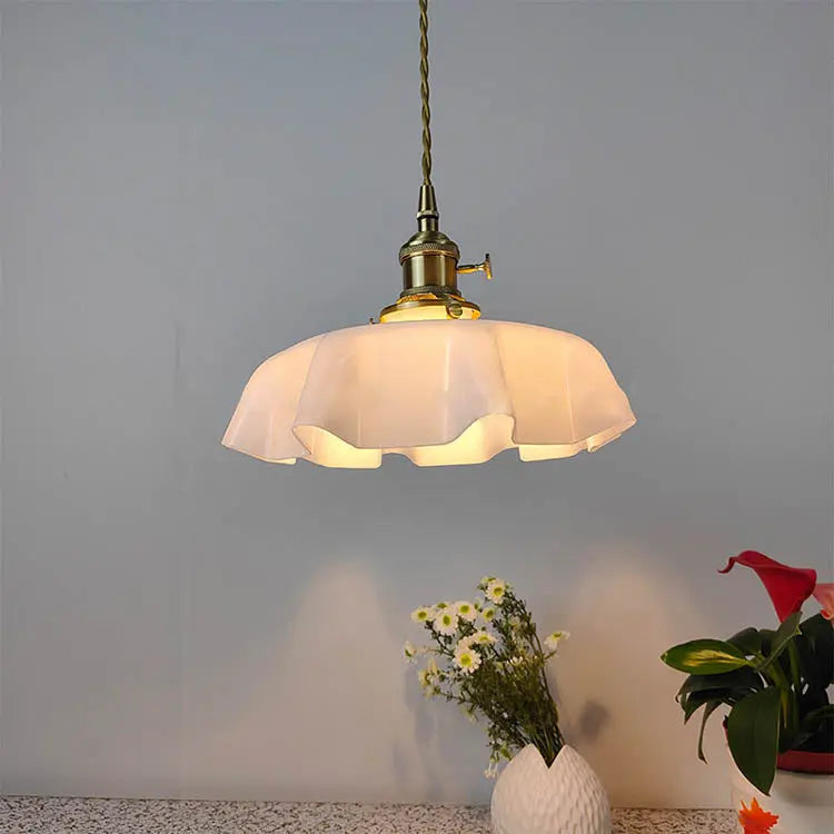 Traditional Japanese Cream Petal Glass Iron 1-light Pendant Light for Dining Room BulbSquare